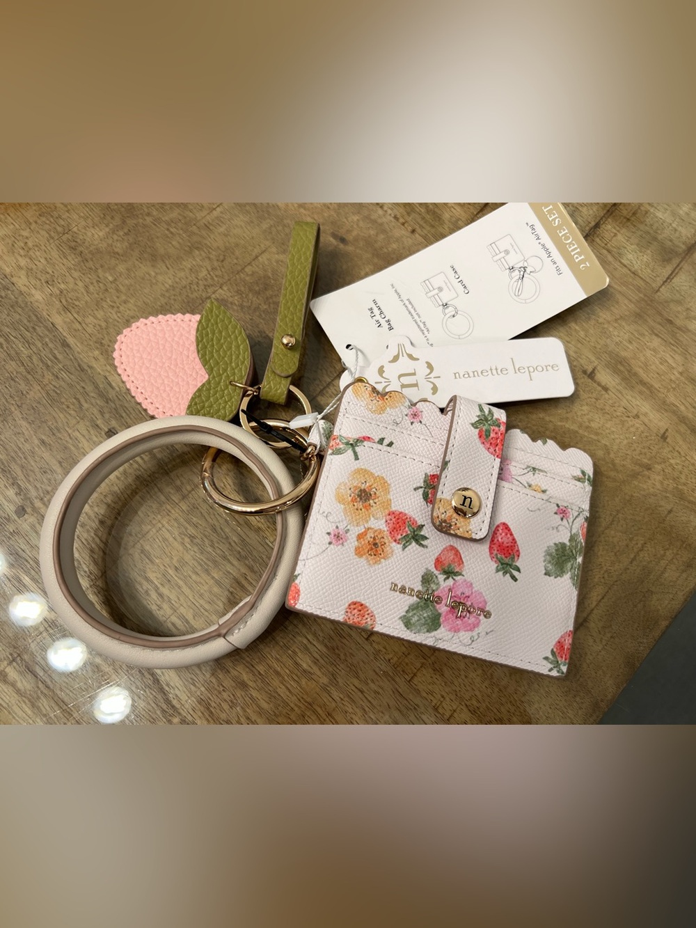 Nanette Lepore Pink & Green Floral Strawberry Card Holder Keyring